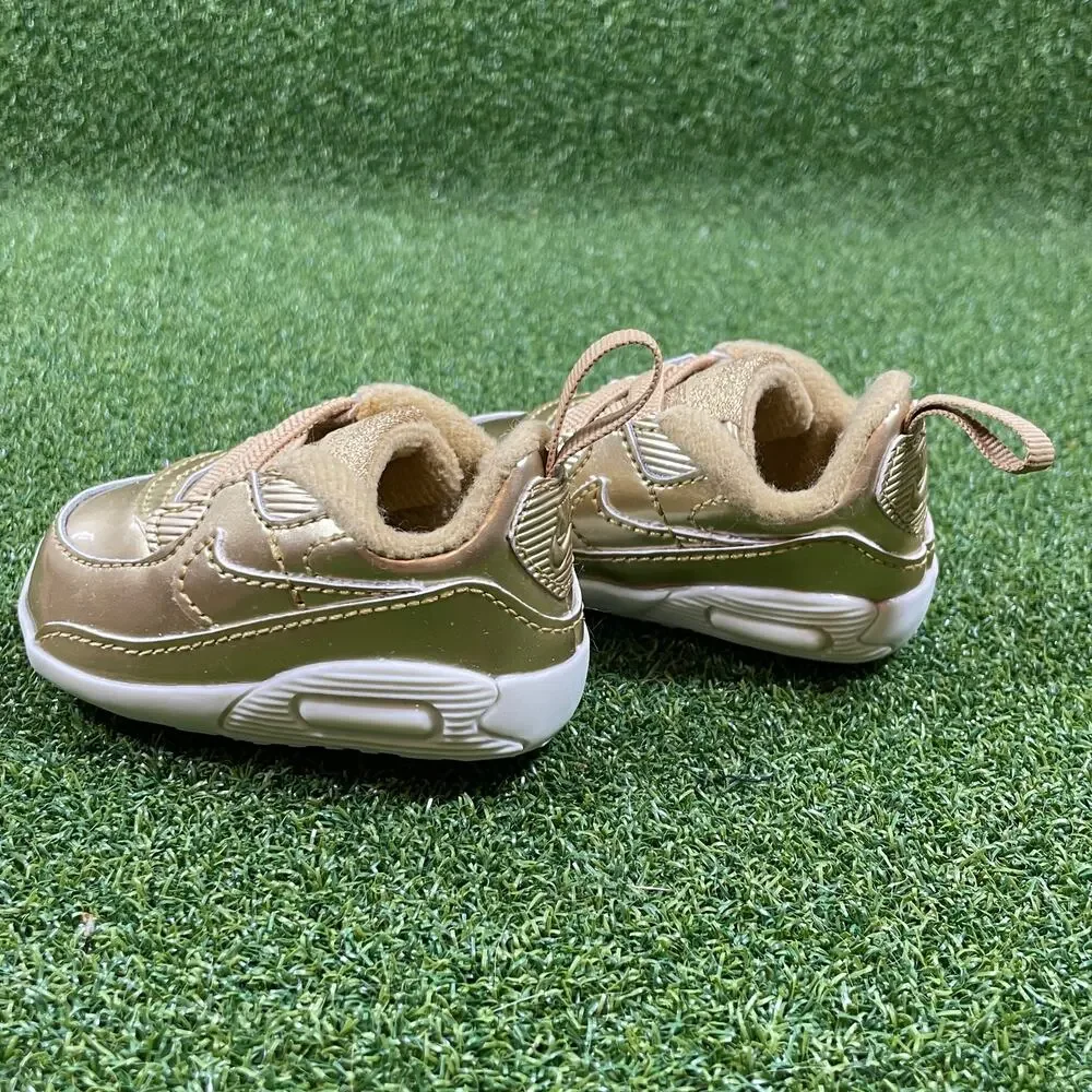 Nike Air Max 90 Crib QS Metallic Gold 2020 TD Toddler Shoes Sneakers Sz 1C